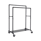 Industrial pipe clothes rack on wheels with double rail