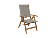 Natural wicker outdoor position chair with acacia wood frame and angled backrest