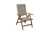 Natural wicker outdoor position chair with acacia wood frame and angled backrest