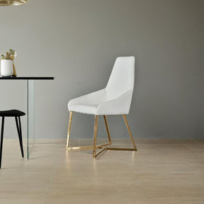 Altona white PVC dining chair with gold criss cross legs