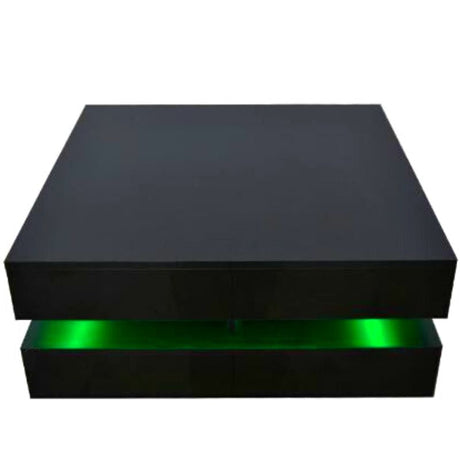 Modern Square High-Gloss LED Coffee Table with Central Storage Shelf — Allure Home Collections