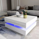 Modern Square High-Gloss LED Coffee Table with Central Storage Shelf — Allure Home Collections