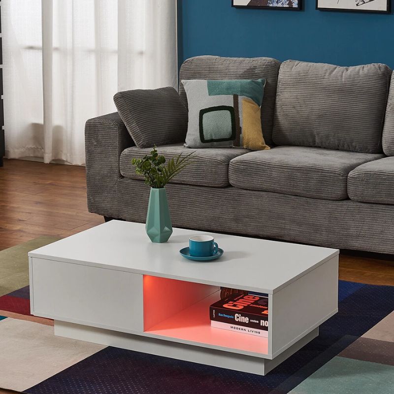 LED High-Gloss White Coffee Table with Drawer — Allure Home Collections