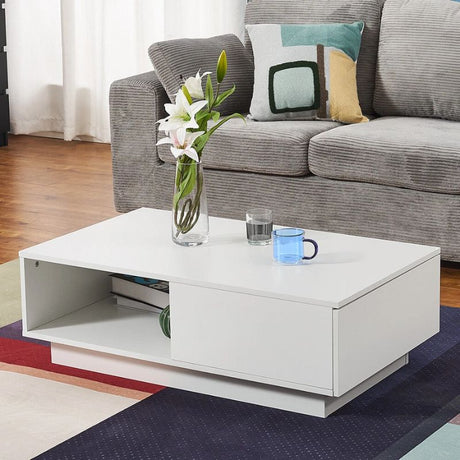 LED High-Gloss White Coffee Table with Drawer — Allure Home Collections