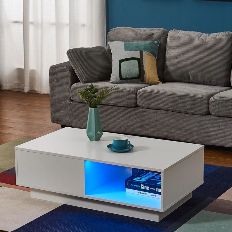 LED High-Gloss White Coffee Table with Drawer — Allure Home Collections
