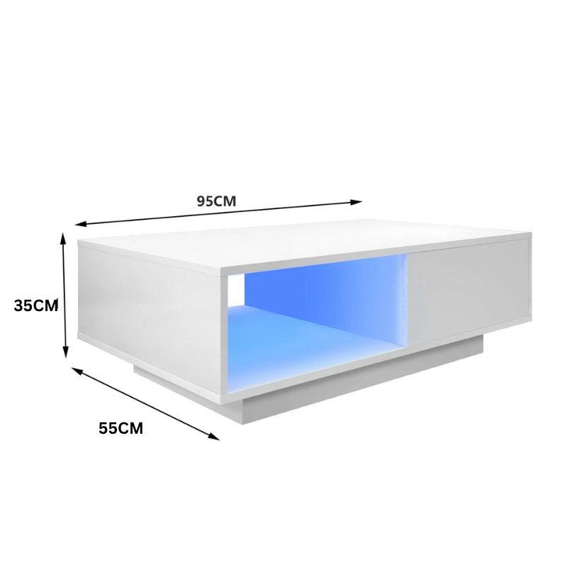 LED High-Gloss White Coffee Table with Drawer — Allure Home Collections