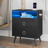 Goonengerry LED Bedside Table with USB and Power Socket, Black