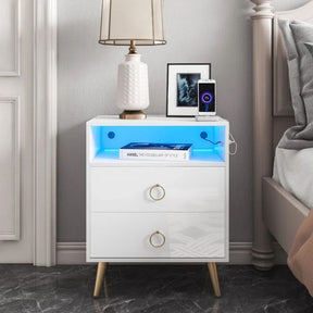 Goonengerry LED Bedside Table with USB and Power Socket, White