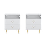 Amelia Modern LED Bedside Table with USB and Power Socket in White — Set of 2 — Allure Home Collections