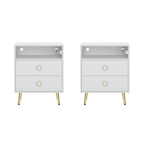 Viseu white LED bedside tables pair with USB charging beside a bed