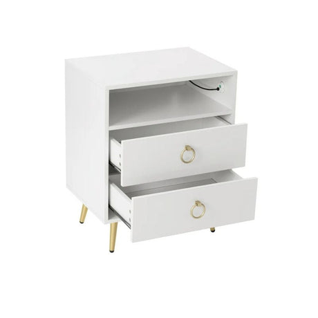 Amelia Modern LED Bedside Table with USB and Power Socket in White — Set of 2 — Allure Home Collections