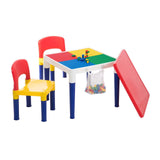Kids 2 in 1 building blocks table and two chairs set with blocks