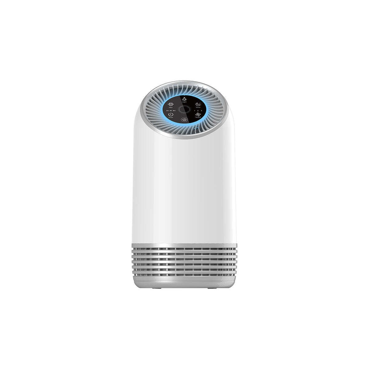 Compact tower air purifier with HEPA filter and touch control panel