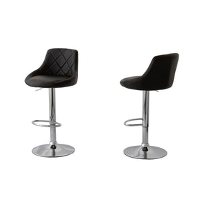 Nyora black diamond style padded leather bar stools pair with footrest