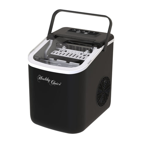 Black portable benchtop ice maker producing up to 12 kg of ice per day