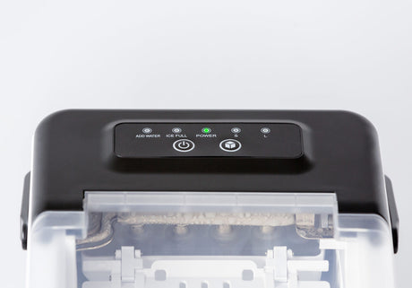 Transparent viewing window on the lid of the black ice maker