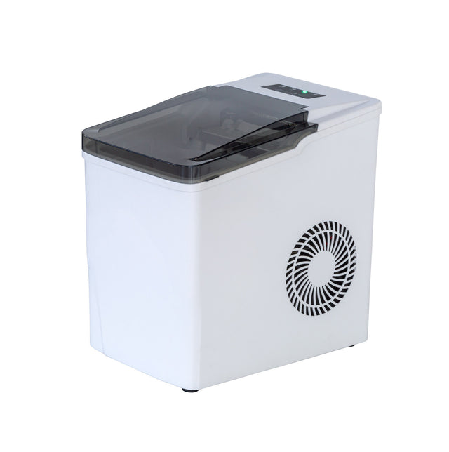 Benchtop ice maker with transparent grey lid and touch control panel