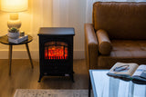Electric fireplace heater with swing open door and pull down control drawer