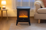 Front view of the 2000 W electric fireplace heater showing glowing logs