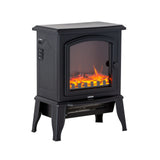 Close up of the log flame display behind the clear glass door