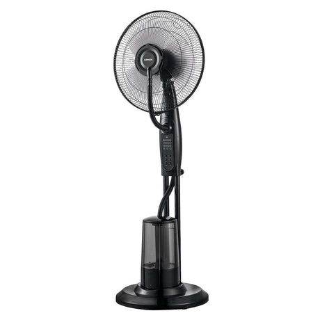 Misting pedestal fan head with safety guard and mist nozzles