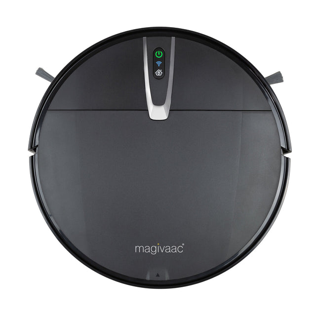 Black smart robot vacuum with charging dock and mopping pad