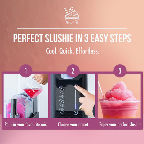 Side view of the black slushie maker showing its slim 15.7 cm width