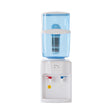 Benchtop water dispenser in white and blue with dual hot and cold taps