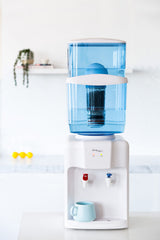 Close up of the hot and chilled water taps on the benchtop dispenser