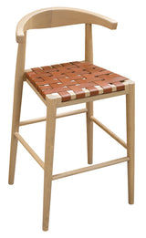 Cape woolamai genuine leather bar stool natural beside a kitchen island