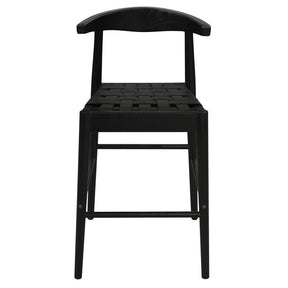 Poowong black solid oak counter stool single with handwoven cowhide leather seat