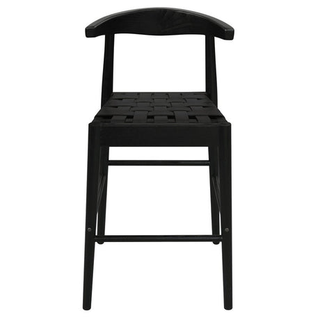 Elliot solid oak and cowhide leather kitchen counter stool in black — Allure Home Collections
