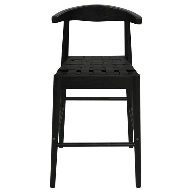 Elliot solid oak and cowhide leather kitchen counter stool in black — Allure Home Collections