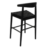 Elliot bar stool handwoven cowhide seat and solid oak leg detail — Allure Home Collections