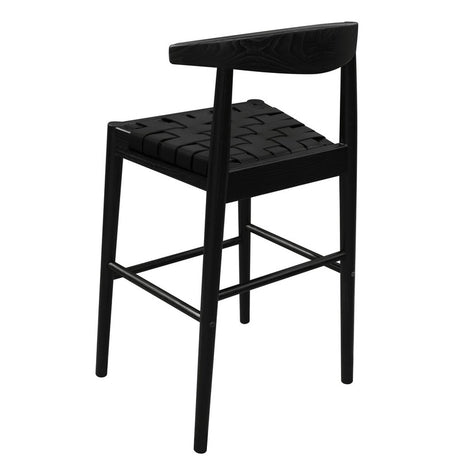Elliot bar stool handwoven cowhide seat and solid oak leg detail — Allure Home Collections