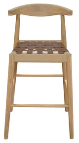 Aspendale natural oak counter stool with woven leather seat at a kitchen island