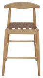 Aspendale natural oak counter stool with woven leather seat at a kitchen island