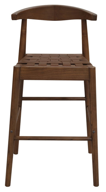 Side profile of Elliot bar stool showing SVLK-certified oak frame — Allure Home Collections
