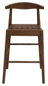 Side profile of Elliot bar stool showing SVLK-certified oak frame — Allure Home Collections