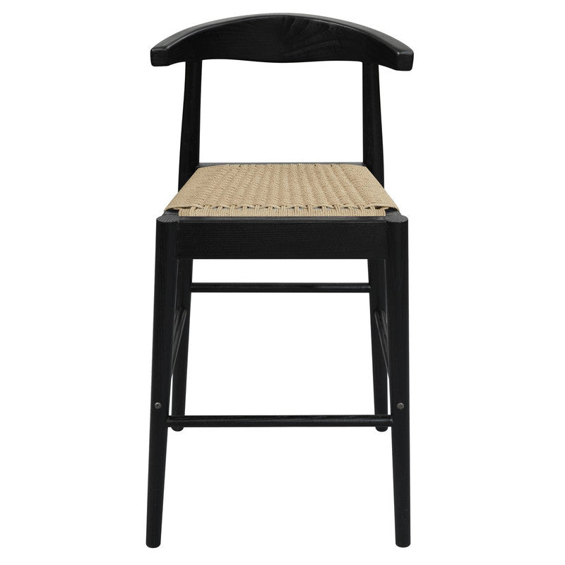 Arden solid oak loom counter stool in black with woven seat — Allure Home Collections