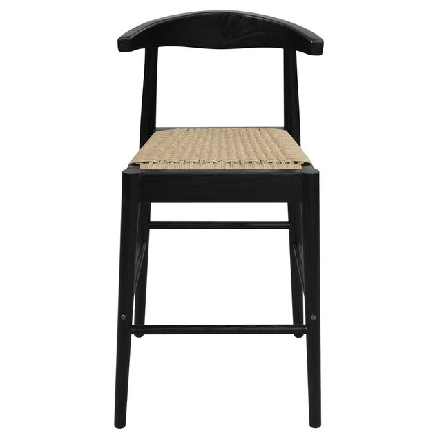 Arden solid oak loom counter stool in black with woven seat — Allure Home Collections