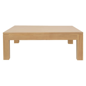 Research natural solid Mindi timber coffee table in a modern living room