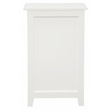 Ballina white solid mahogany three drawer bedside table with brass handles in a classic bedroom