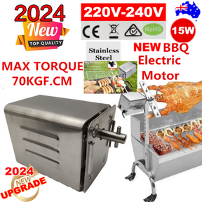 Greens Pool electric BBQ rotisserie motor and spit set in stainless steel for BBQ and campfire