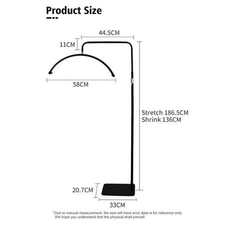 Half moon LED floor fill light in black with phone holder and remote