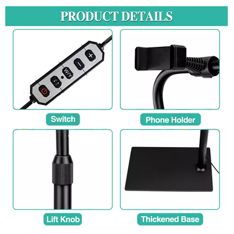 Half moon LED floor fill light in black with phone holder and remote