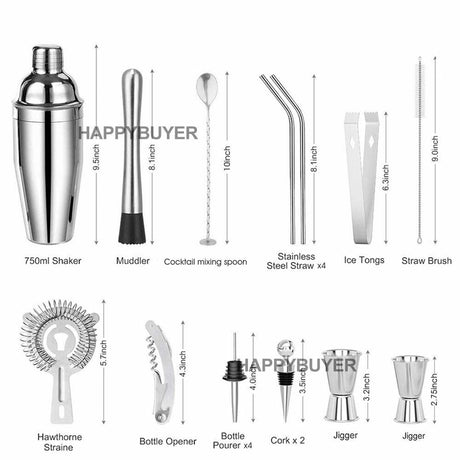 20 piece stainless steel cocktail shaker set with 750ml shaker and stand - view 2