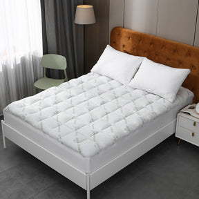Powell River bamboo blend pillowtop mattress topper with 45cm deep fitted skirt