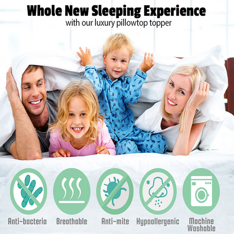 Bamboo Pillowtop Mattress Topper — Queen 153 x 203cm, Natural Cooling — Allure Home Collections