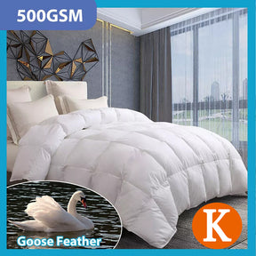 Watervale 500gsm goose down feather quilt in king with cotton bamboo cover on a styled bed